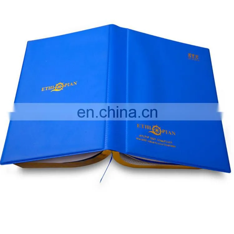 Guangzhou factory produced customized pu leather agenda blue notebook for school stationery