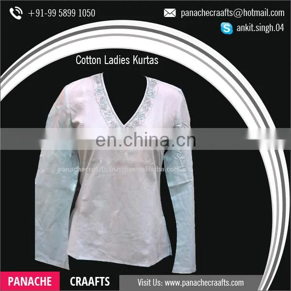 100% Cotton Summer Lucknowi Chikan Kurtis for Sale