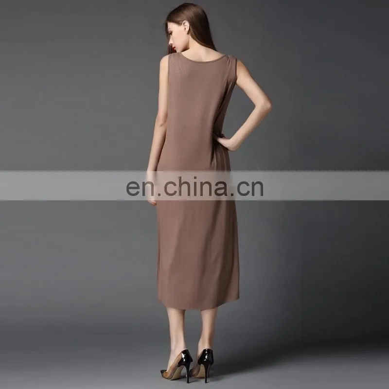 OEM plain color modal fabric girls slip dress women casual loose shirt basic maxi dress for summer