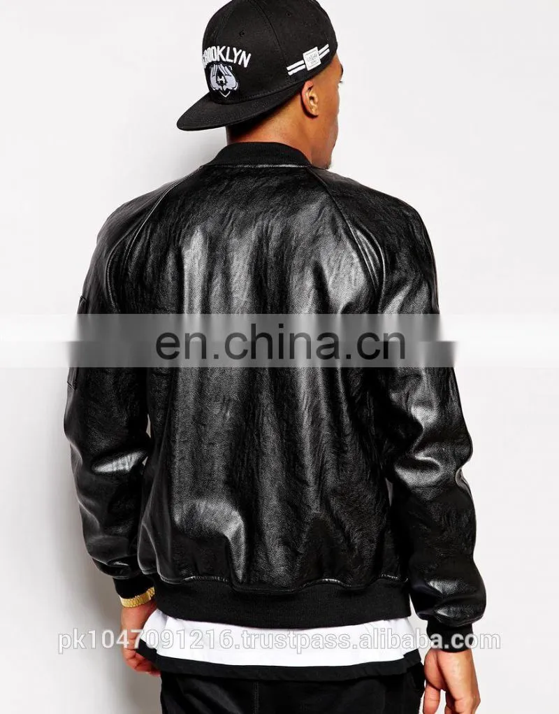 2014 Fashion Colletctions Men's Faux Leather Look Bomber Jacket