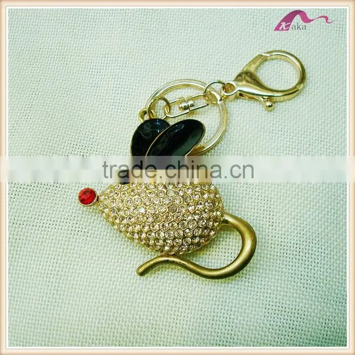 Cute Gold Plated Crystal Enamel Mouse Keychain Gifts
