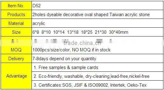 2holes dyeable decorative oval shaped Taiwan acrylic stone