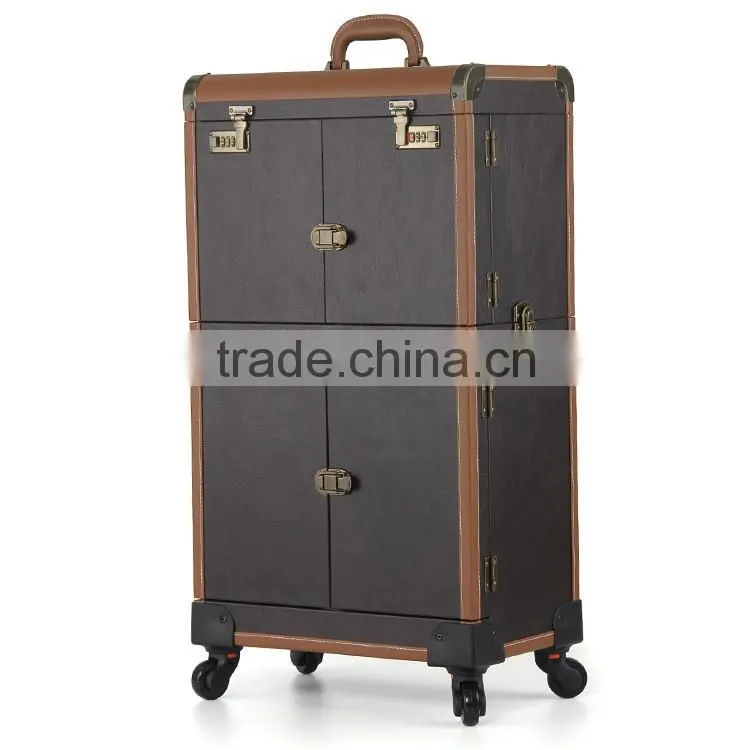 3 in 1 OEM PVC cosmetic makeup case wholesale trolley case with 4 wheels