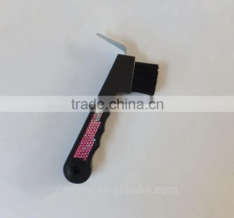 bling horse hoof pick brush with pink gradient rhinestones for grooming