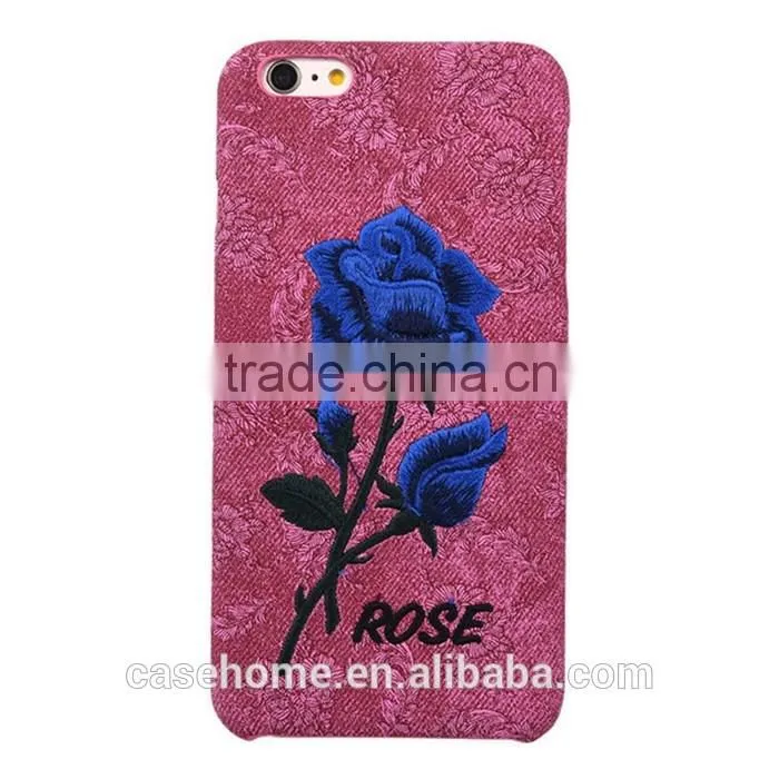 Hottest Leather Back Cover for iphone 6 6s Rose Embroidery Mobile Phone Case