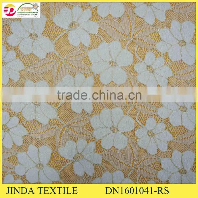 2016 Fashion Design 100%Nylon Golden Organza Lace Fabric For African Women Dress