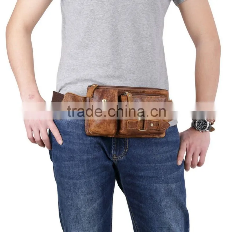 mens leather travel sport wallet passport pack belt zip pouch waist bum bag