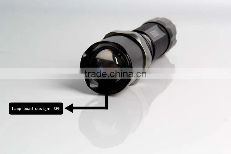 250 lumens Aluminium led flashlight, 360 zoom flashlight torch with 5 -mode light output and detachable lanyard