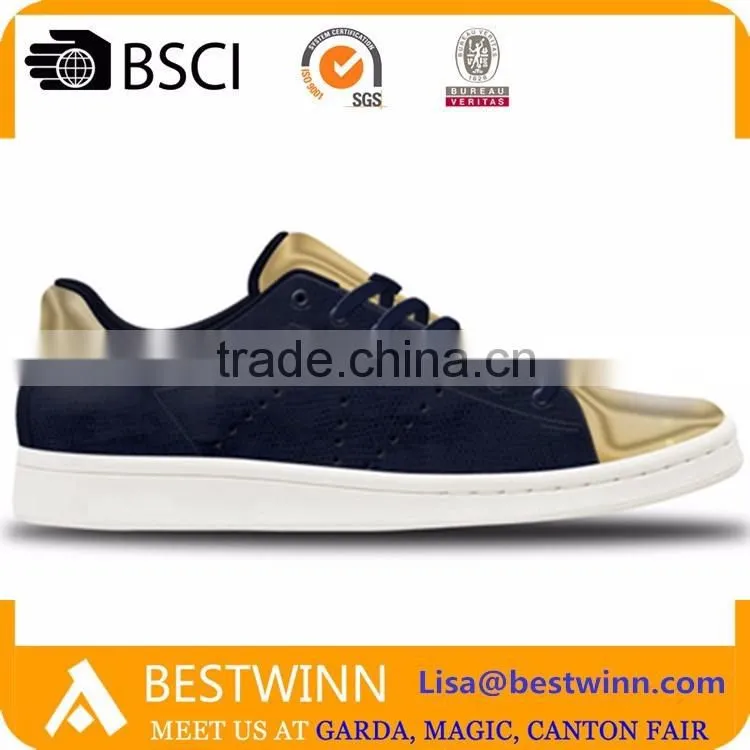 2016 Italian newest casual shoes fashion golden cup toe design shoes hot sale metal PU shoes