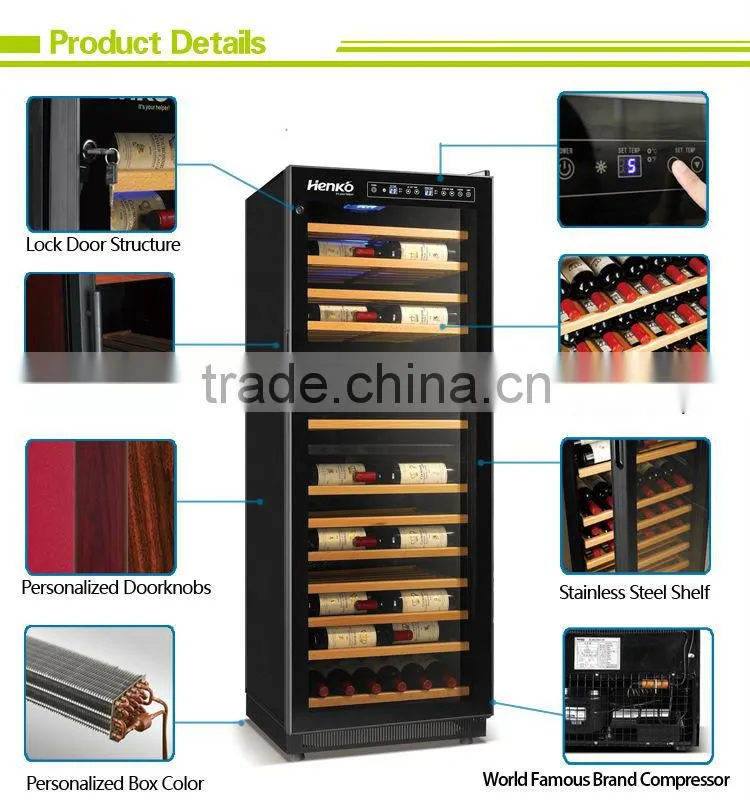 84 Bottles Dual zone Full glass door compressor Wine cooler with brilliant blue LED light