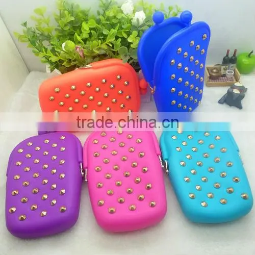 fashion silicone coin purse with metal clip and metal chain