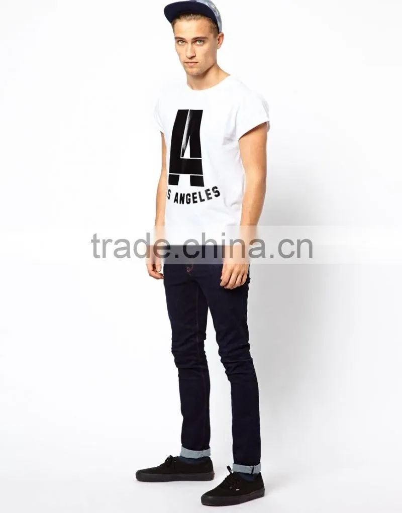 Man's T-Shirt With Glossy LA Print And Roll Sleeve Bangladesh Factory