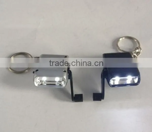 82048#mini hand crank dynamo flashlight with keychain
