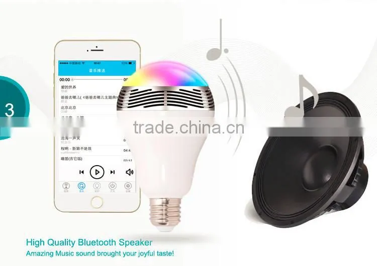 Long Spantime Music changable colors wireless high quality safety mini Speaker Bluetooth LED Light Bulbs for Android and IOS App