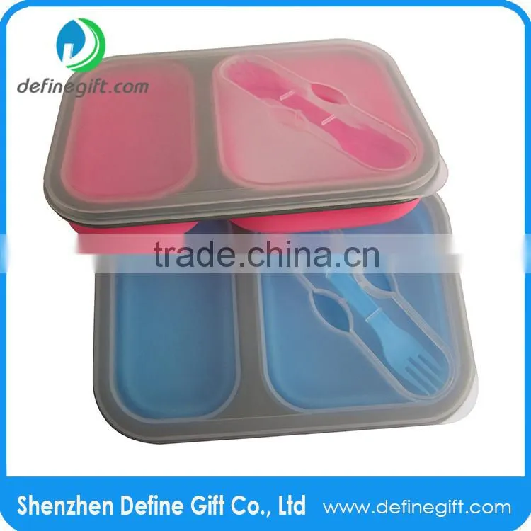 FDA LFGB Approval BPA Free 2 Compartment Collapsible Silicone Lunch Box