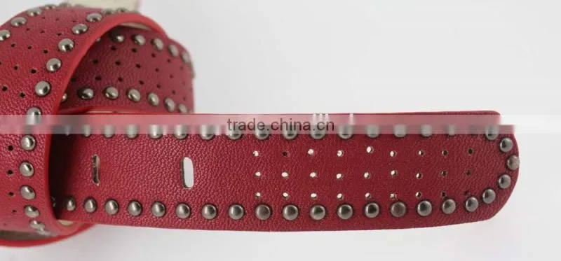 Women's porpular studded 35Mm PU leather belt with hematite buckle