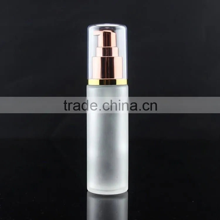 whole sale frosted glass bottle with metal press pump
