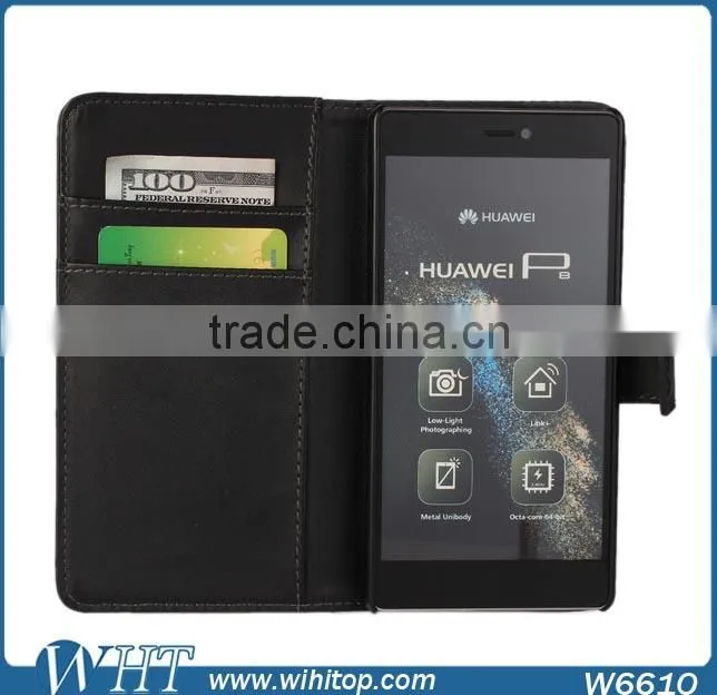 High Grade Folio Style PU Leather Flip Back Cover Wallet Case for Huawei P8