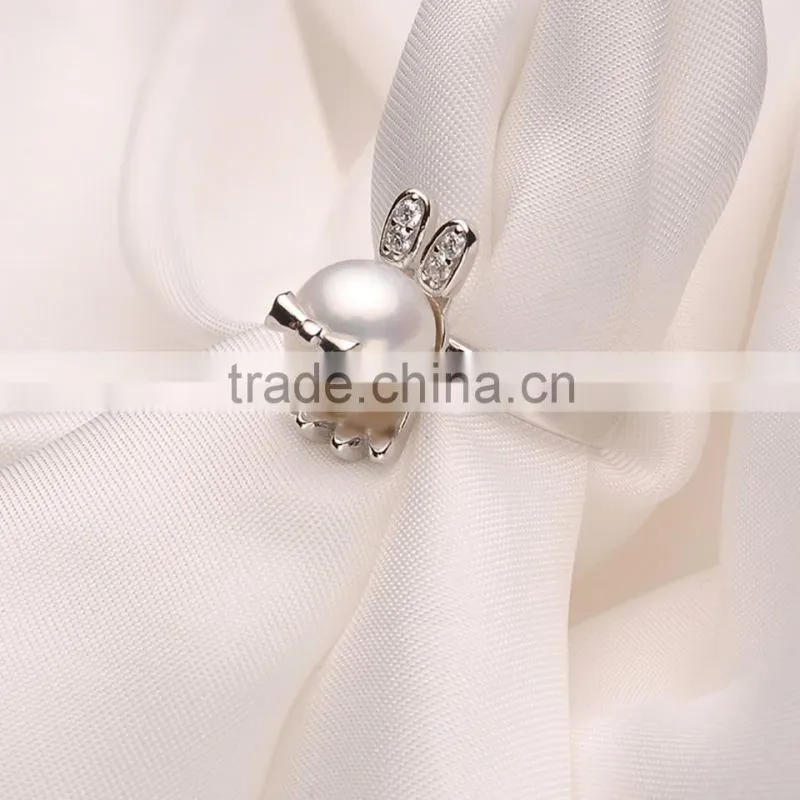 AAA quality freshwater pearl ring designs silver pearl gemstone ring