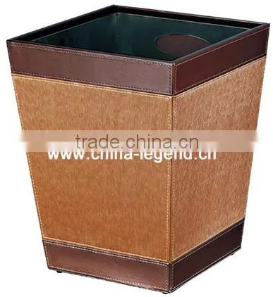 2015 bathroom faux leather cover wooden waste bin