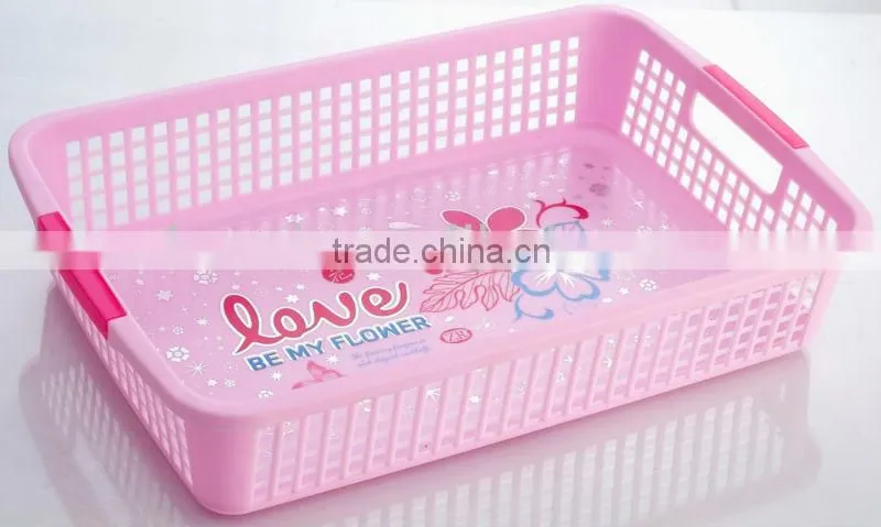 wholesale high grade large size plastic lanudry basket with handle , plastic storage basket