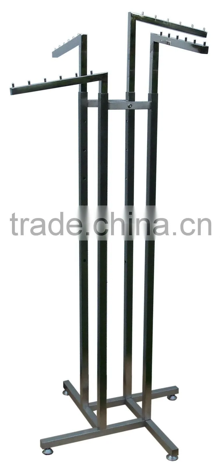 Heavy Duty 4-Way Stand-up clothes display rack stand with Straight Arms and Square Tubing