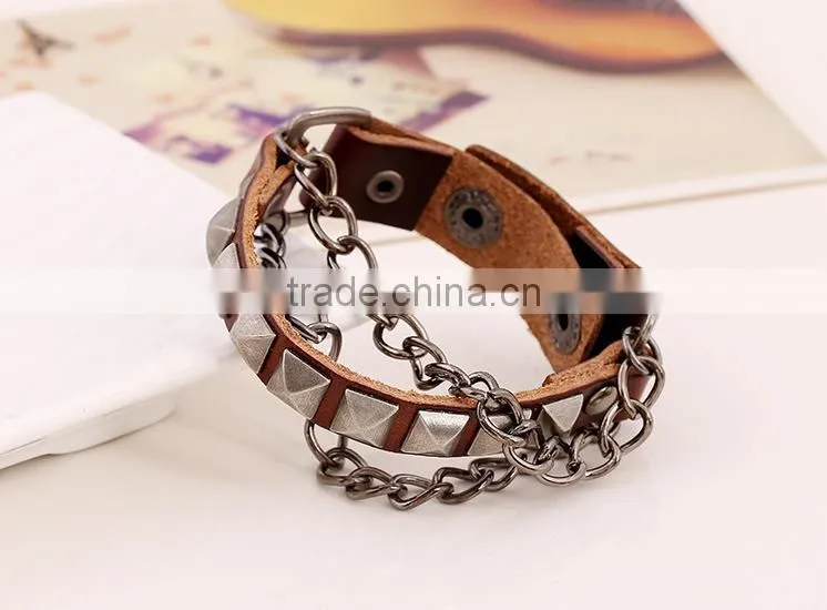 nail chain manly teen leather bracelet, thick leather bracelets