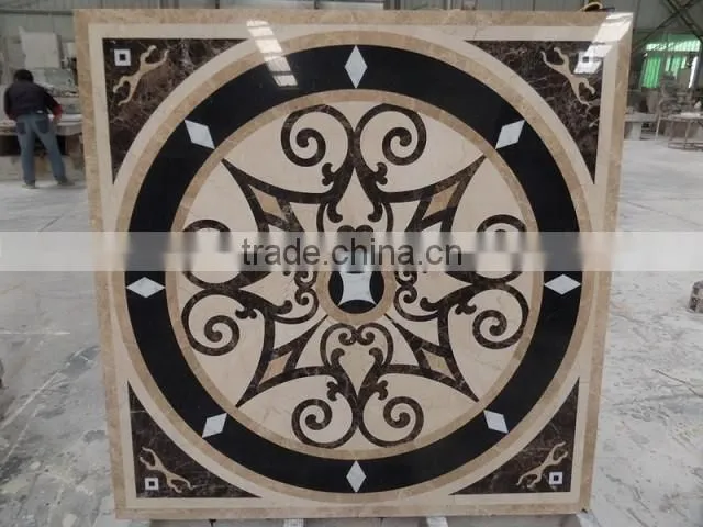 Carrara white marble waterjet floor medallion