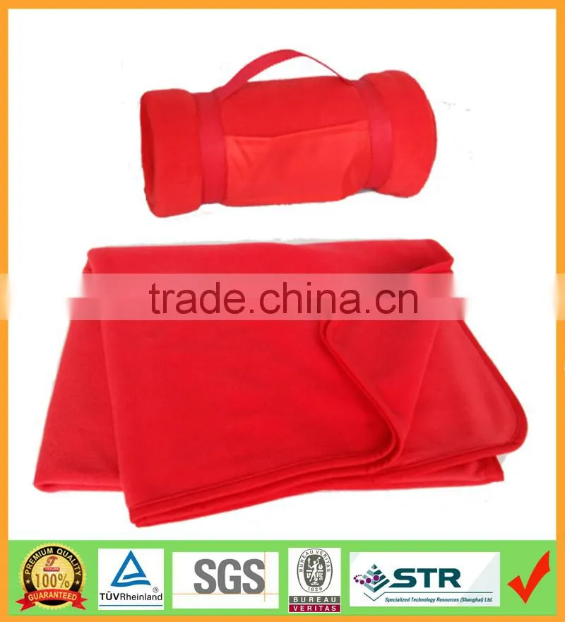 All Season Roll Up Solid Color Polar Fleece Travel Blanket with Carry Handle