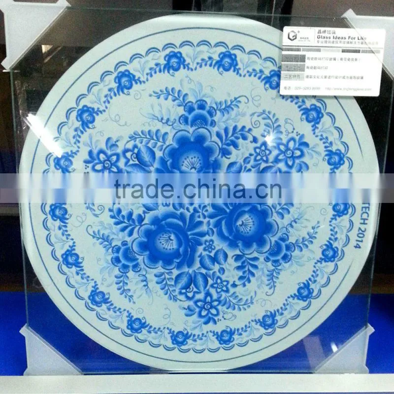 Glass table ceramic digital print glass, full white ceramic printing glass, bird design