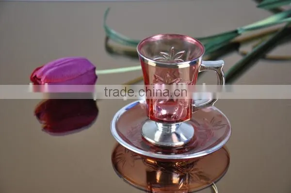 Glass golden/silver/copper plated cup saucer set