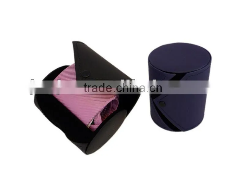 Fine Round Leather Necktie Box