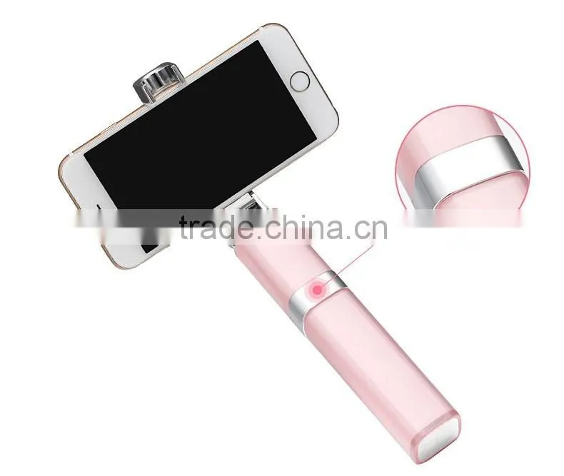2016 New Wholesale mini automated selfie stick lip gloss selfie stick with cable for iphone and Android Smart phone