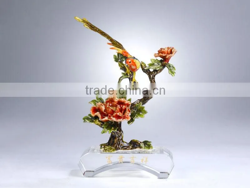RORO Richness and Auspicy peony enamel crystal glass decorative article for home decoration/gift