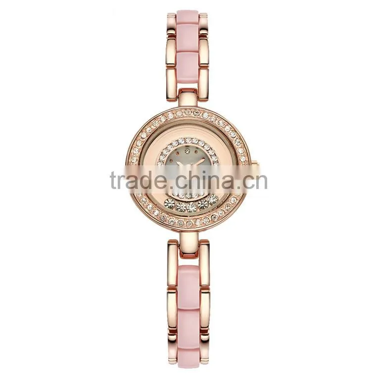 High quality alloy and acrylic band shiny diamond fashion bracelet ladies watch