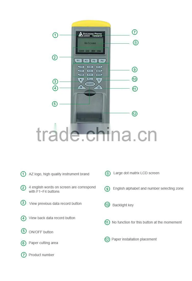 Measure Range -200C ~ 1370C Thermocouple Thermometer K Type Thermocouple with Printer