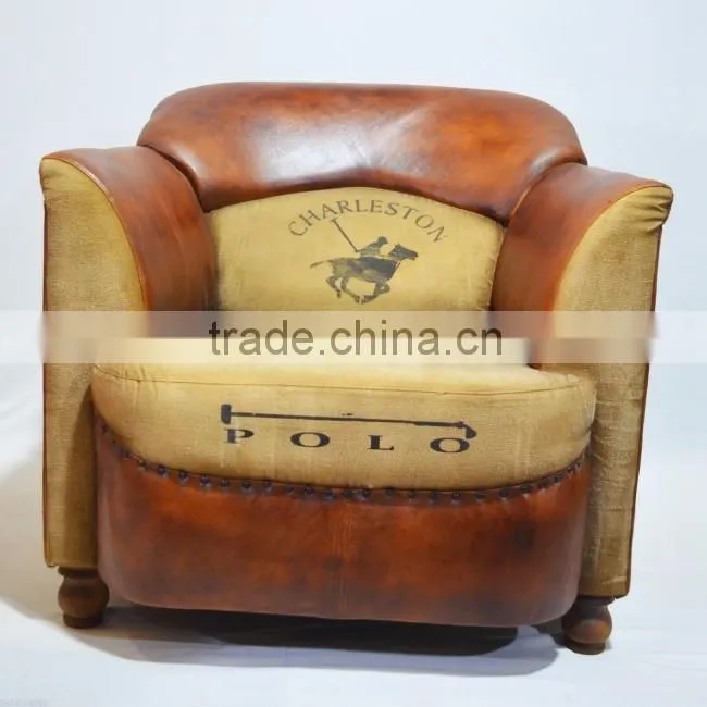 Leather Sofa,Aged Leather Brown Vintage Armchair