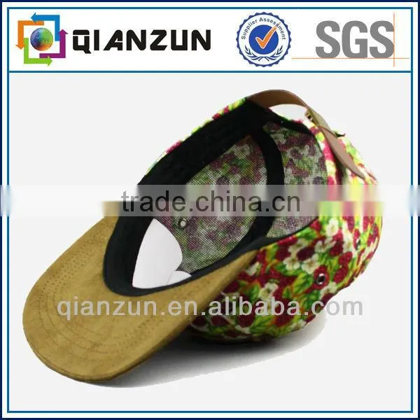 Custom Floral Pattern 5 Panels Flat Brim Cap