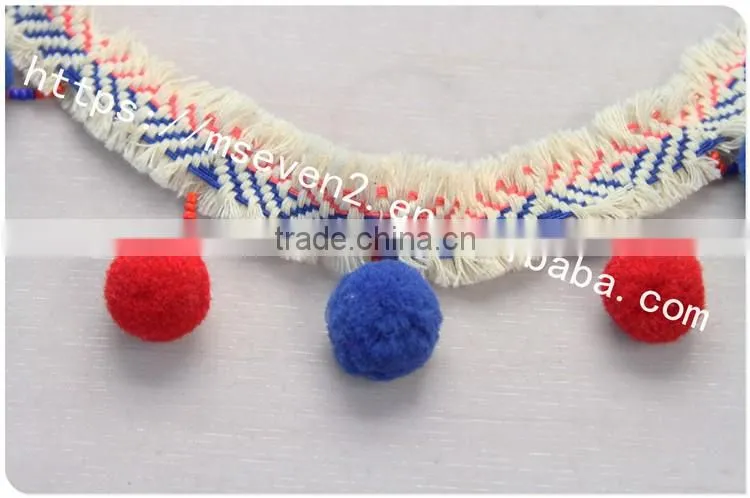 Newest arrival colorful 6.5cm width handmade cotton pom pom lace trims