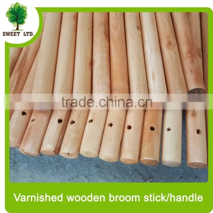 Varnished round wood cleaning accessories wooden handle for broom and mops