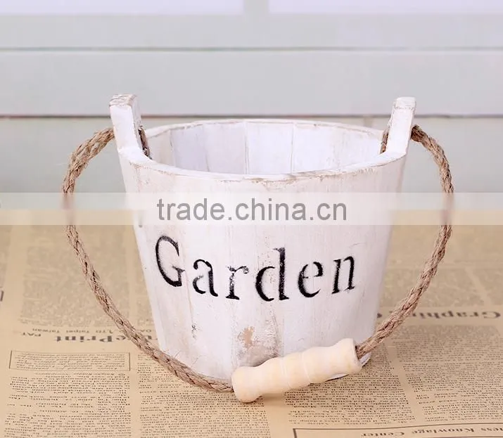 Antique wooden wall hanging round flower pots