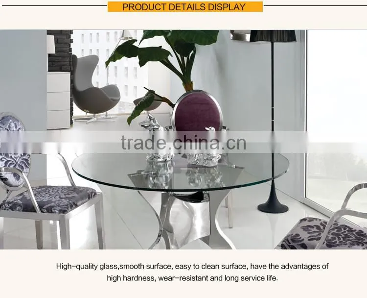 HOT SALE Round Glass Dining Table With Stainless Steel Frame TH314