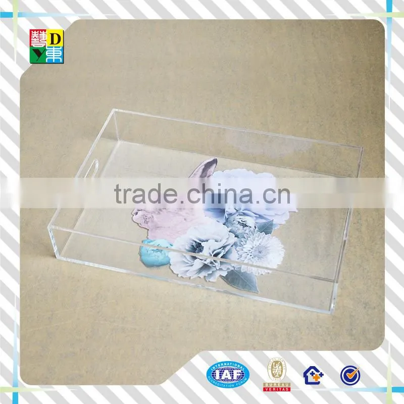 2015 acrylic food tray acrylic serving drink tray acrylic custom printed trays for hotel use PMMA material serving tray