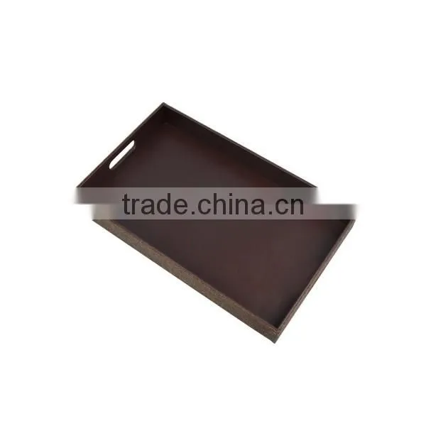 Brown Durable Linen PVC Faux Leather Tray With Handles