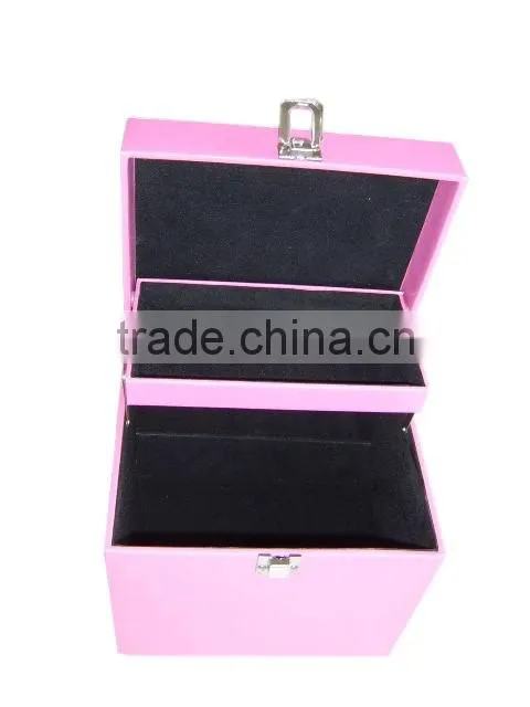 Pink Two-layer Flocking Fabric Display Organizer Storage Case Jewelry Box With Lock
