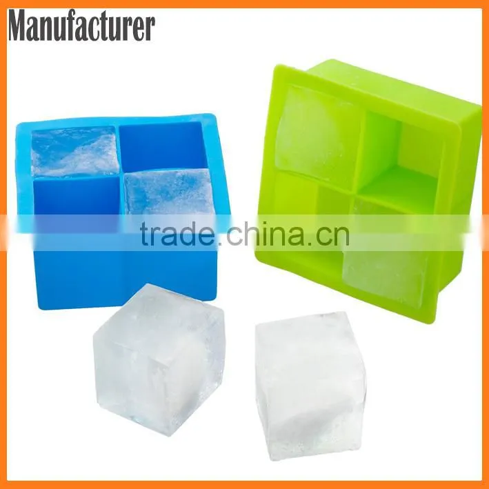 hiqh quality 4 caves silicone ice cube tray / 4 cubes square silicone ice mold