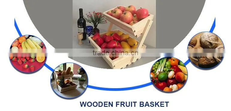 Large capacity decorative kitchen wooden fruit basket stand