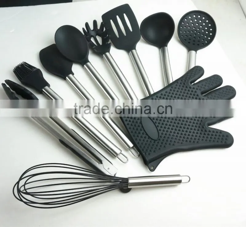 33052 10-pcs silicone kitchen utensil with stainless steel handle