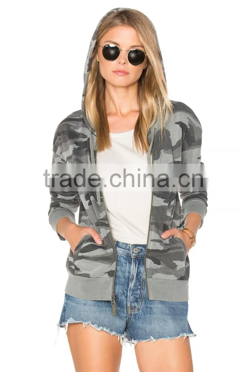 OEM Service Cheap Slim Fit Women Plain Camouflage Printed 80 Cotton 20 Polyester Hoodies With Hidden Pockets 2017
