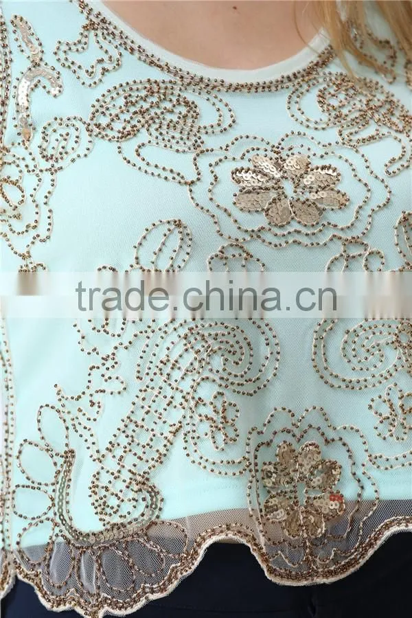 new design ladies sequin embroideried beaded cami top
